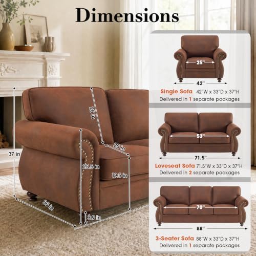 Couchus 71" W Living Room Furniture Sets, Loveseat&Single, Caramel Rust - Image 2