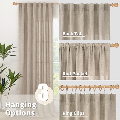 YoungsTex 90 Inch Length Linen Semi Sheer Curtains - Image 6