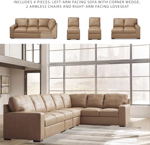Signature Design by Ashley Large Leather Sectional Sofa, Toffee Brown - Image 6