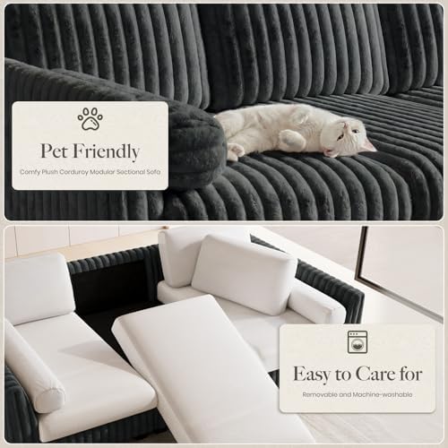 Belffin Plush Corduory Sectional Sleeper Sofa - Image 4