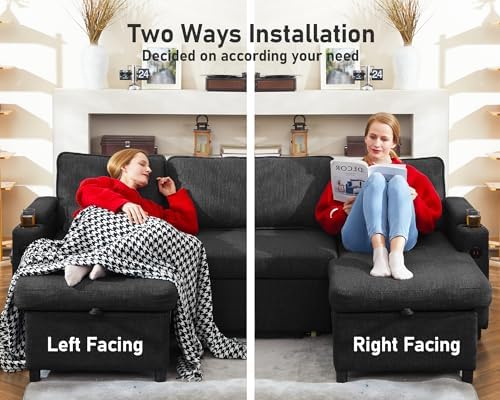 Sofa Bed Pull Out 2 in 1 Sectional Sleeper Sofa L Shaped Couch - Image 6