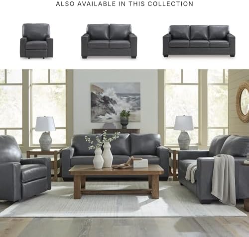 Signature Design by Ashley Blue Small Leather Loveseat - Image 6