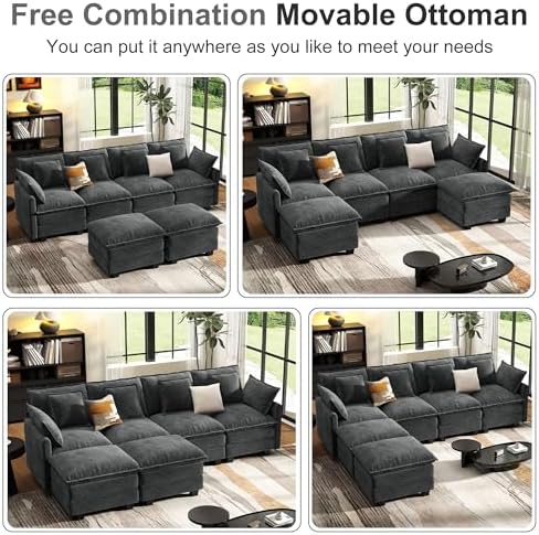 Hanherry 107" Cloud Couch Sectional Modular Sofa, Deep Seat Couches - Image 6