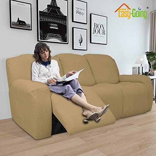 Easy-Going 8 Pieces Recliner Couch Stretch Sofa Slipcover Golden - Image 2