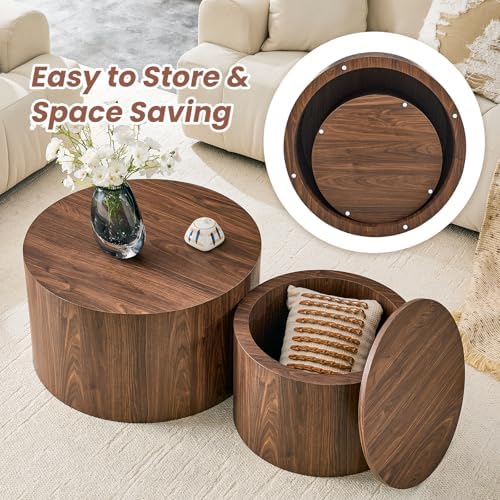 LKTART Walnut Round Nesting Coffee Table Set of 2 - Image 3