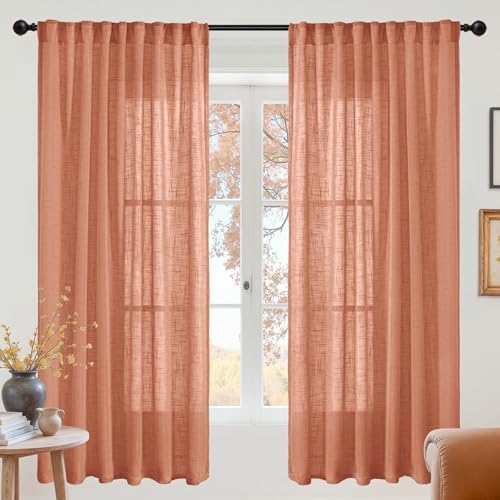 YoungsTex Burnt Orange Linen Curtains 68 Inches Long by YoungsTex