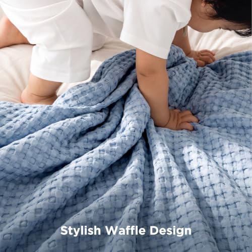 Bedsure Cooling Waffle Blanket for Hot Sleepers, Sky Blue - Image 5