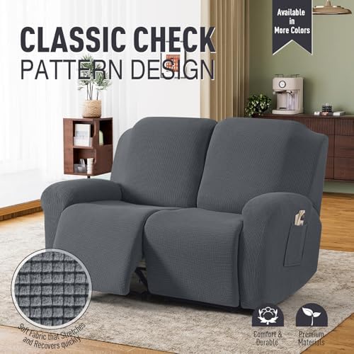 TAOCOCO Stretch Loveseat Recliner Covers 6 Piece, Charcoal Grey - Image 2