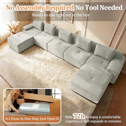 196" U Shaped Oversized Boneless Couch, Comfort Cloud Sectional Couches - Image 4