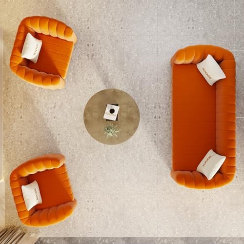 3-Piece Orange Velvet Tufted Sofa Set - Image 4