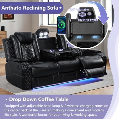 Power Reclining Sofa Set, Living Room Furniture Sets, Leather Power Recliner - Image 3