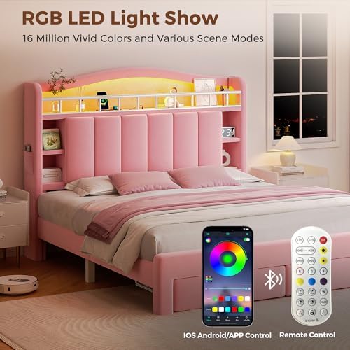 Kids LED Bed Frame with Storage Headboard & 2 Storage Drawers - Image 4