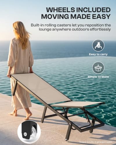 Pool Lounge Chairs Set of 2, Aluminum Outdoor Lounge Chair - Image 3