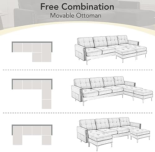 P PURLOVE Velvet Modern Large Sectional Sofa, U Shape Upholstered Couch - Image 4