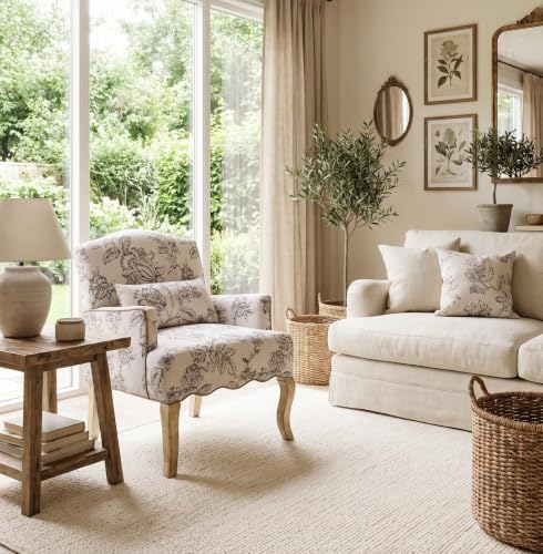Shunzhi Floral Accent Chairs Set of 2 Farmhouse Upholstered Armchair Linen - Image 4