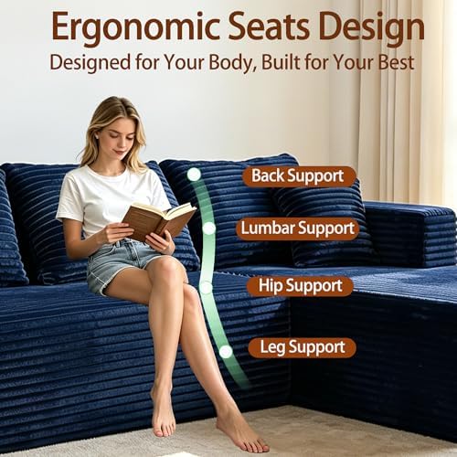 93" U-Shaped Boneless Couch, Corduroy Cloud Couch Sectional - Image 5