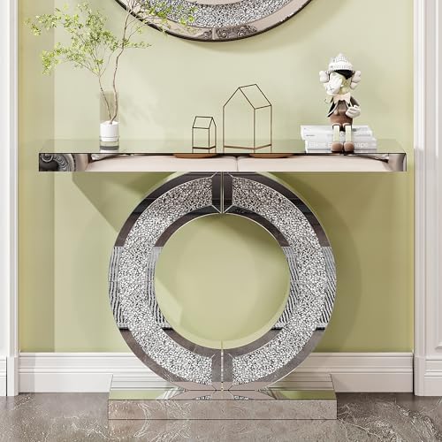 O-Shaped Silver Mirrored Console Table and Round Wall Mirror Set, 2 Piece - Image 6