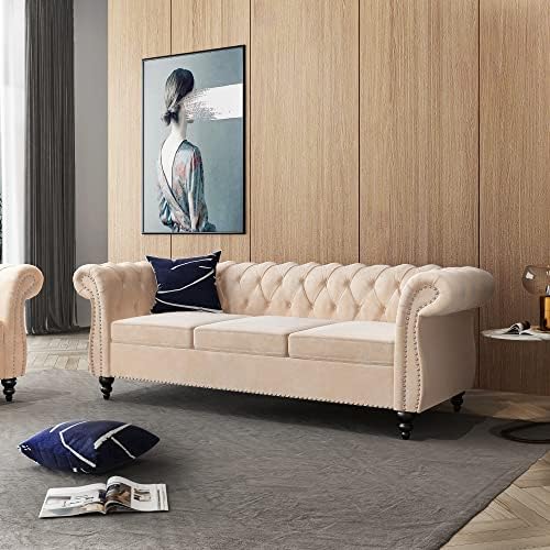 ORRD Chesterfield Sofa Velvet, Modern Tufted Couch 3 Seater - Image 5