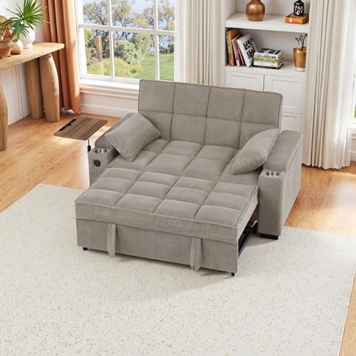 oaaktu 65'' Convertible Sleeper Sofa Bed, Extra Thick Cushion Polka dot Velvet by Unknown