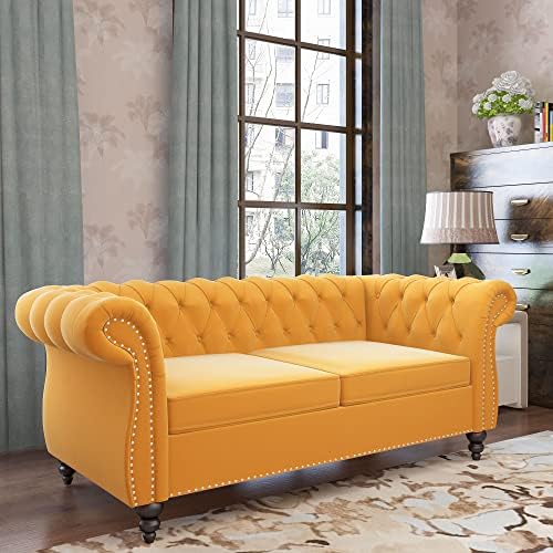 ORRD Chesterfield Loveseat, Modern Velvet Sofa Tufted Couch 2 Seater - Image 5