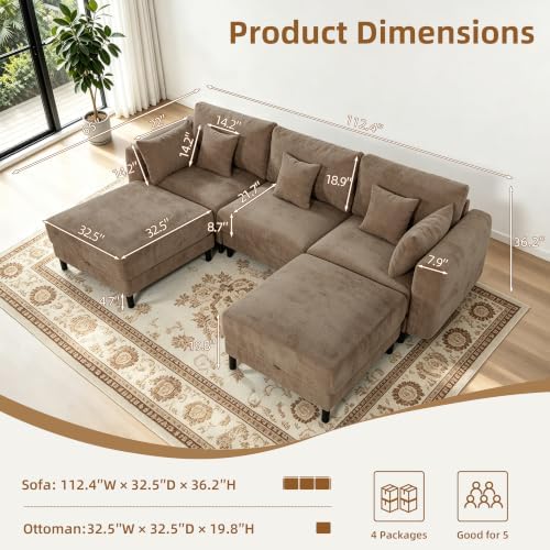 112.4" U Shaped Cloud Couch, Modular Sectional Sofa - Image 2