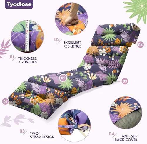 Outdoor Chaise Lounge Chair Cushion Waterproof 74.4x22x4.7 Inch - Image 5