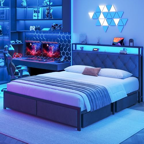 PHGLL Queen Bed Frame with 4 Storage Drawers, Metal Platform Bed Frame Queen - Image 7