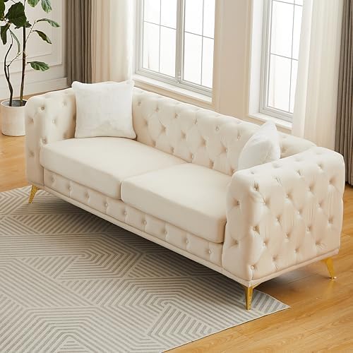 KEIKI 83" Luxury Oversized Velvet Chesterfield Sofa - Image 4