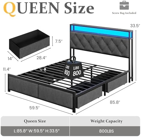 PHGLL Queen Bed Frame with 4 Storage Drawers, Metal Platform Bed Frame Queen - Image 2