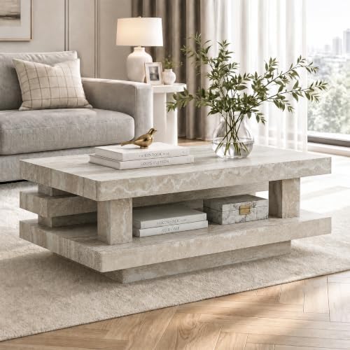 LKTART Rectangle Travertine Coffee Table - Image 2