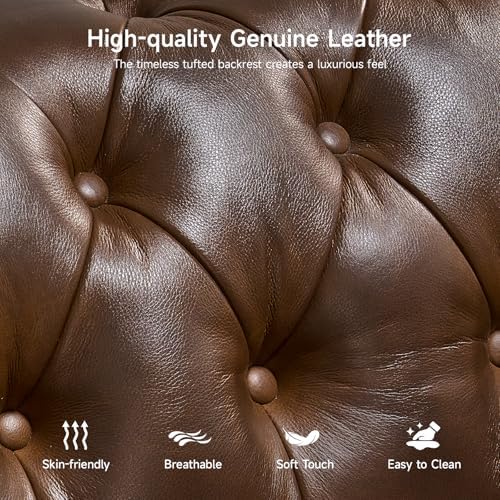 ONBRILL 80" Genuine Leather Sofa, Full-Grain Leather Chesterfield Sofa - Image 5