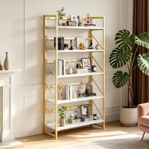 JSB 5 Tier No Assembly Folding Bookshelf, 30.7" Wide Foldable Storage Bookcase - Image 7
