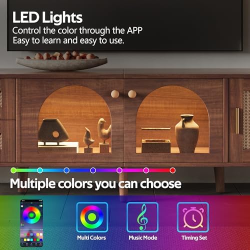 Merax Rattan TV Stand with LED Lights - Image 5