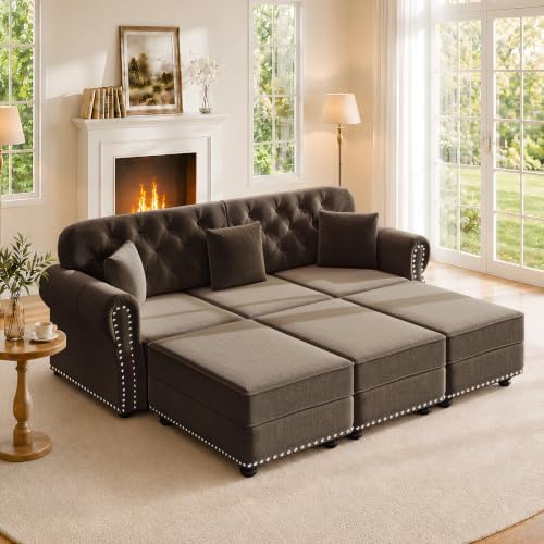 82.6" Velvet Chesterfield Sofa by SmartEdge