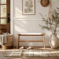 31.5'' Woven Dining Beach with 100% Solid Oak Wood Bench Frame, Hand Knitted by Wayshome