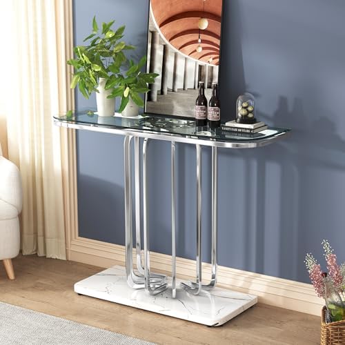 O&K FURNITURE 43" Modern Glass Console Table - Image 5