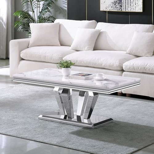 Henf 3 Piece Living Room Table Set, Faux Marble Coffee Table & Console Table & - Image 5