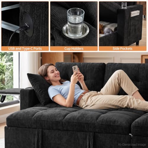 81”Pull Out Sofa Bed, L Shaped Sleeper Sofa - Image 6