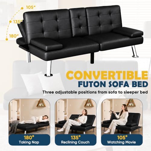 Furmax Faux Leather Futon Sofa Bed, Modern Convertible Couch - Image 6