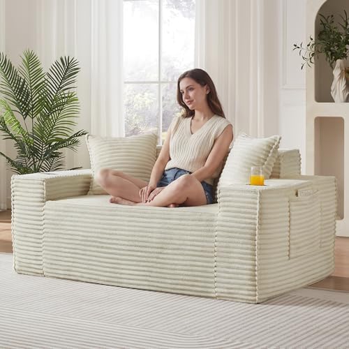 61" Boneless Sofa Couches with Cup Holder, 2 Seat Loveseat Sofas with Side - Image 2