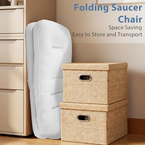 DUMOS Comfy Saucer Chair, PU Leather Foldable Chairs - Image 5