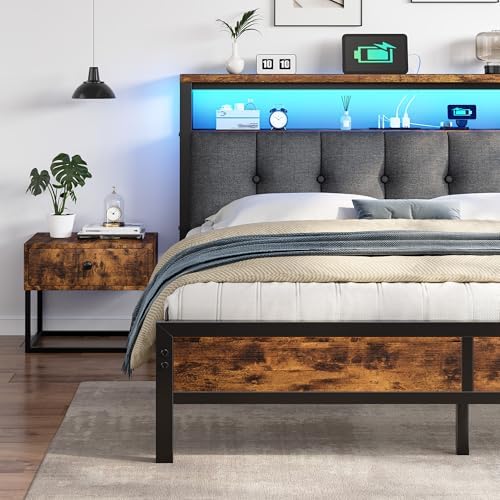 Homkdom Queen Bed Frame with Storage Headboard & Charging Station - Image 6