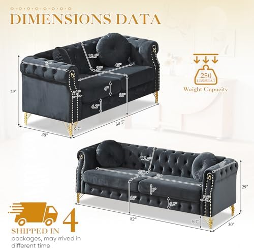 2 Pieces Mid Century Modern Chesterfield Sofa Set, Upholstered Button Tufted - Image 2