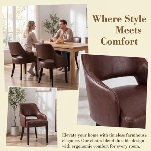 Faux Leather Upholstered Dining Chairs Set of 2 - Image 4