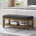 24KF Large Rectangular Upholstered Tufted Linen Fabric Ottoman Bench, Padded by WEMARTHOMEDECOR