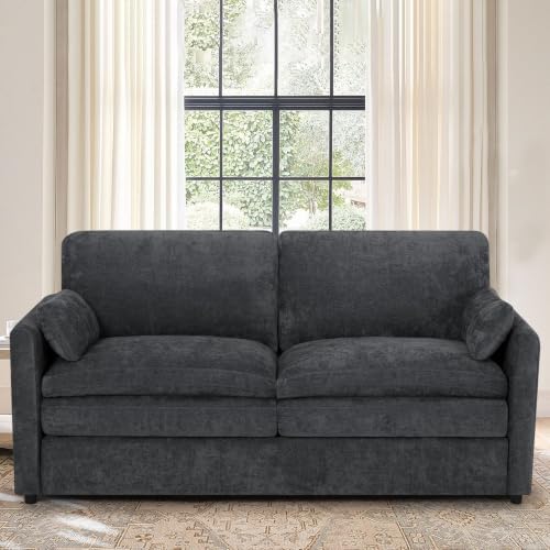69” Chenille Love seat Sofa w/Arm Pillows, Dark Grey - Image 3