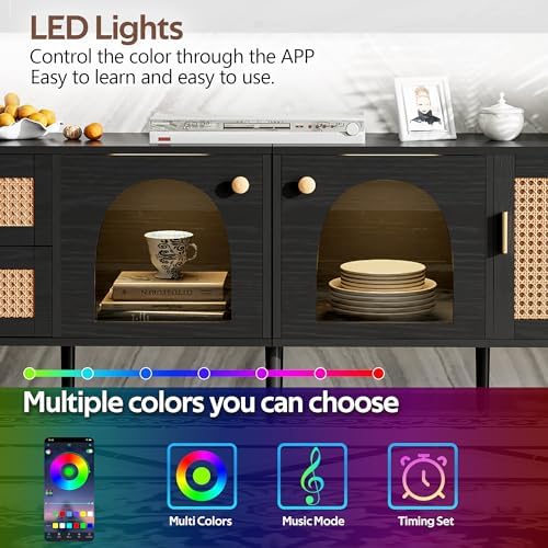 Merax Rattan TV Stand with LED Lights - Image 5