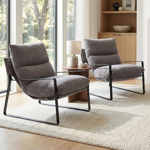 LukeAlon Set of 2 Modern Linen Accent Armchair by LukeAlon