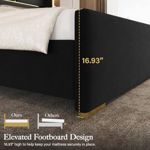 Queen Bed Frame with Gold Trim Headboard, 66.9" Tall Bed - Image 5