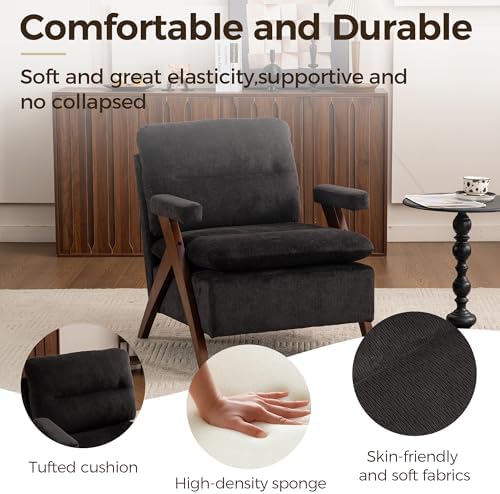 Mid Century Modern Accent Chair, Comfy Solid Wood Armchair - Image 4